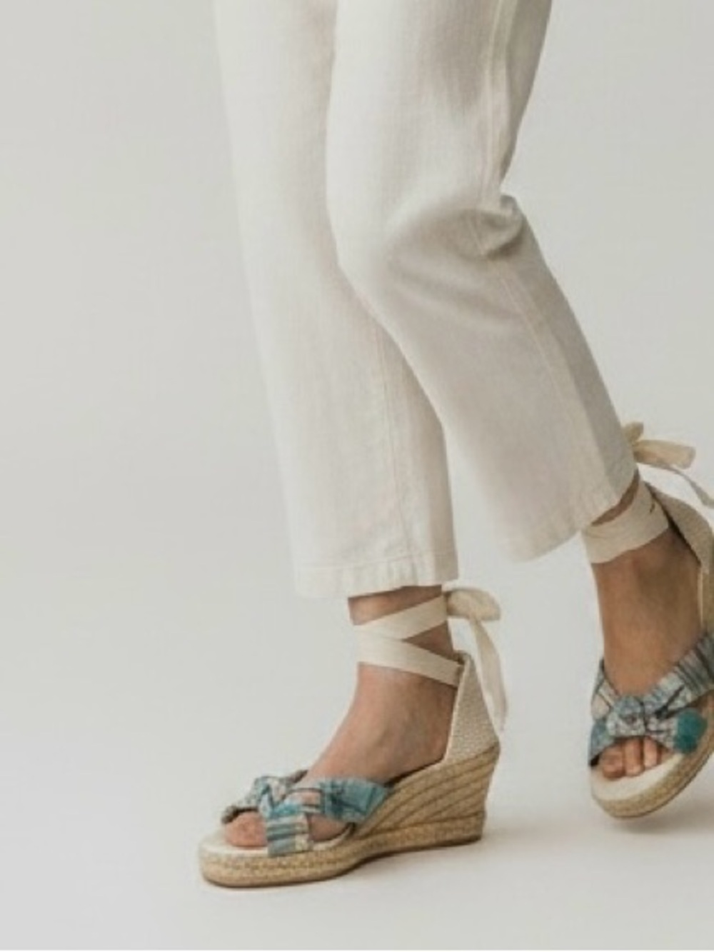 J. Crew Cream Plaid Espadrilles with Lace up Ankle Strap and Bow Detail Size 8